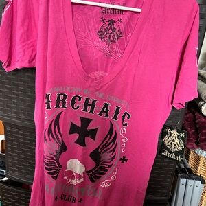 Archaic Women's Deep V-Neck Graphic Tee in Hot Pink